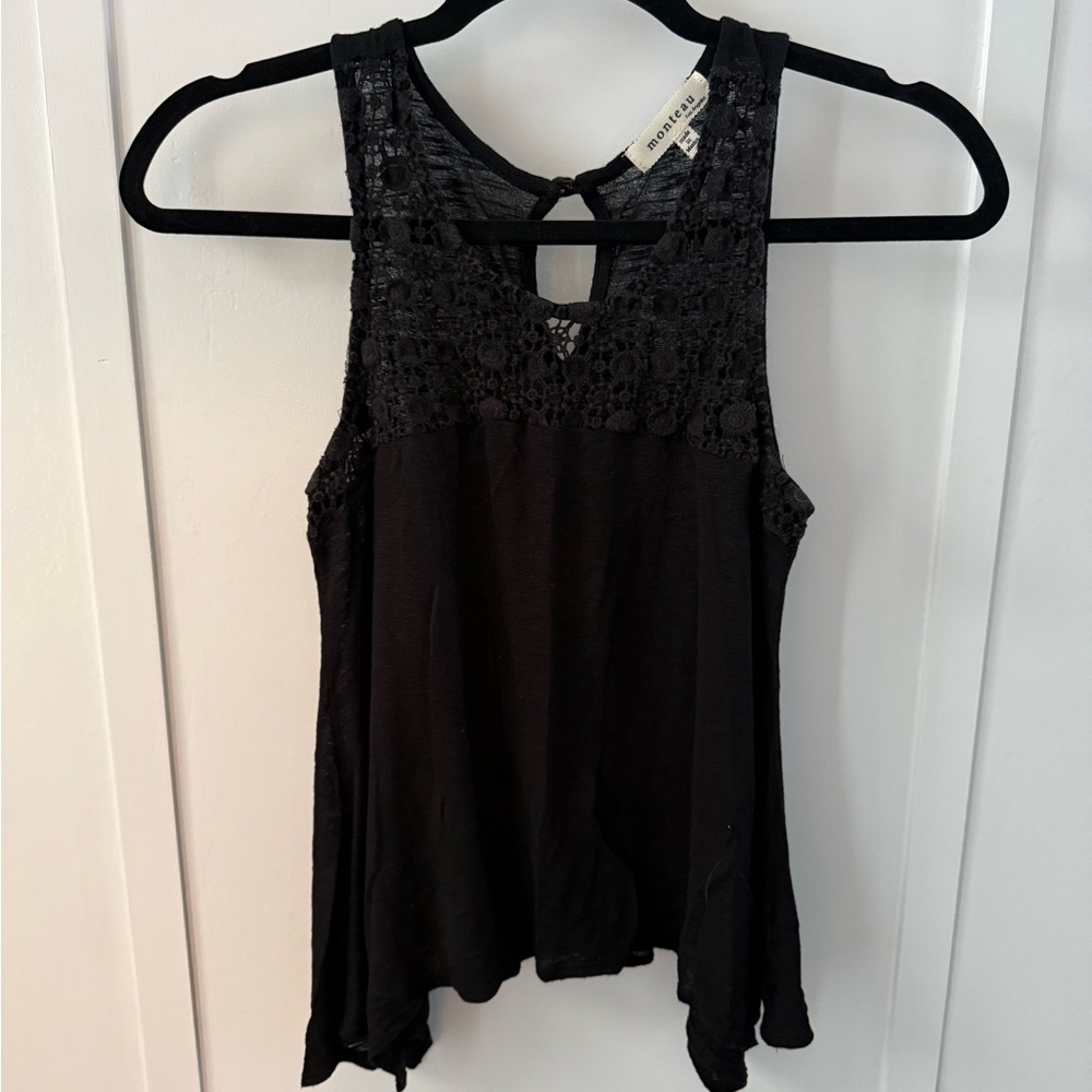 Monteau Black Crochet Detail Tank Top